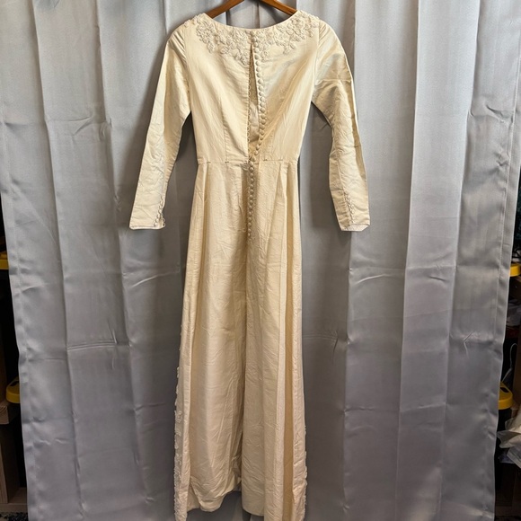 Vintage Handmade Cream Beaded Dress Button Back XS Wedding 50s - 60a Rare Read - Picture 3 of 16